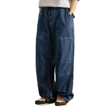 Spring And Autumn Japanese Style Oversized Straight Leg Jeans Loose Drawstring Workwear Pants Wide Leg Pants  Men'S Pants