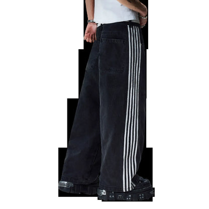 Y2K American Retro High Waisted Jeans Loose Wide Leg Pants Harajuku Style Street Striped Gothic Niche Design Casual Pants