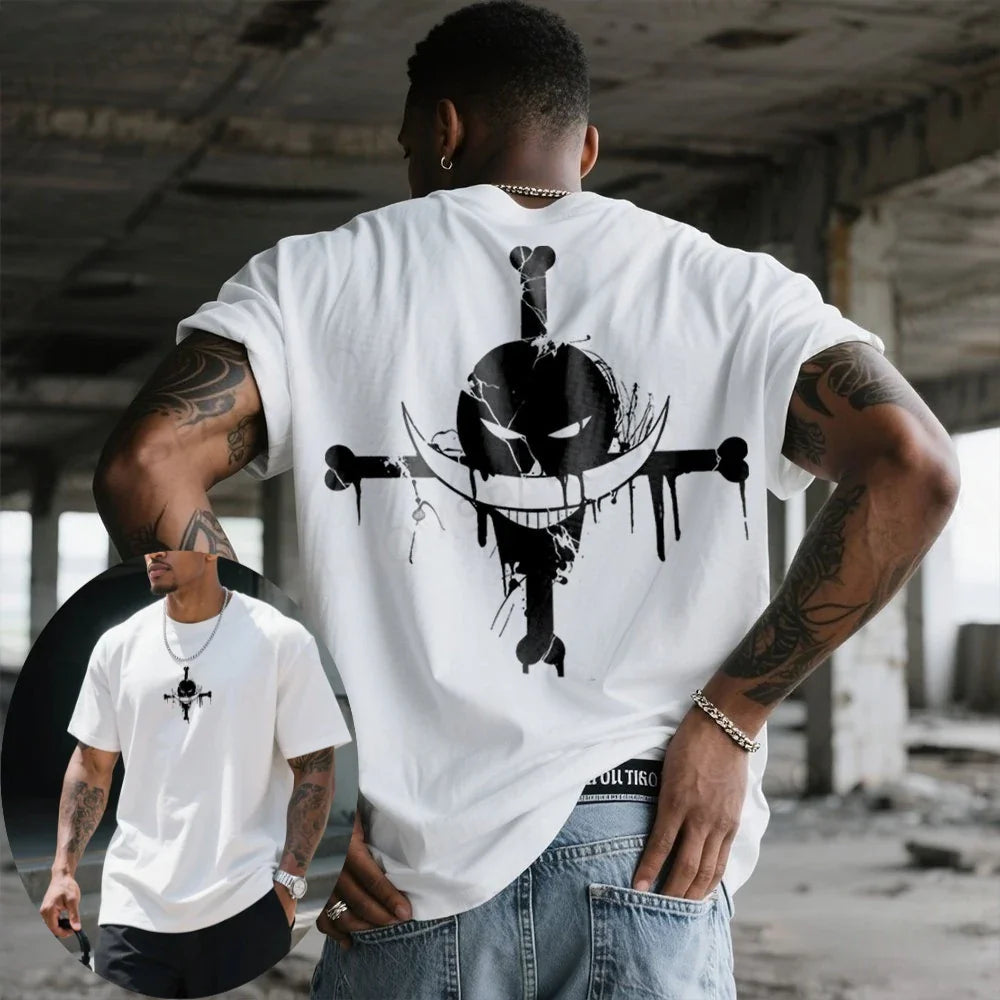 Whitebeard Pirates Logo T-Shirt, One Piece Edward Newgate Anime Casual Streetwear White Tee Men's and Women's Printed T-Shirts