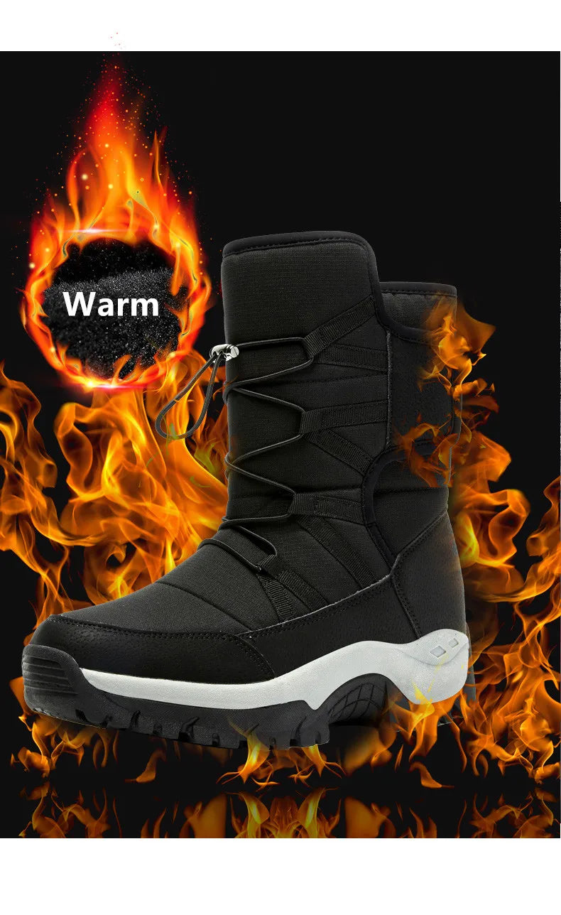 New Winter Men's Shoes Warm Plush Men's Boots High Top Couple Snow Boots Winter Outdoor Anti-Slip Ankle Boots Work Casual Boots
