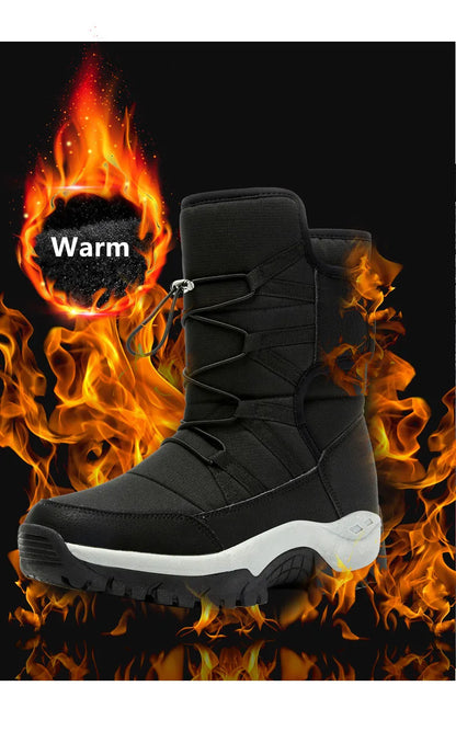New Winter Men's Shoes Warm Plush Men's Boots High Top Couple Snow Boots Winter Outdoor Anti-Slip Ankle Boots Work Casual Boots