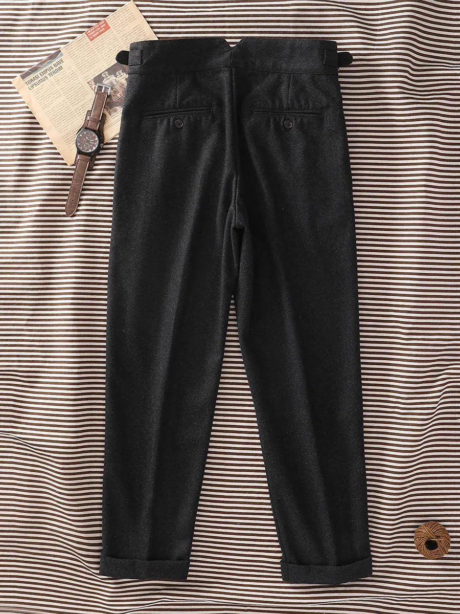 Blue Grey Thick Wool Gurkha Slightly Tapered Casual Pants Wool Blend Trousers Slim Fit Customizable