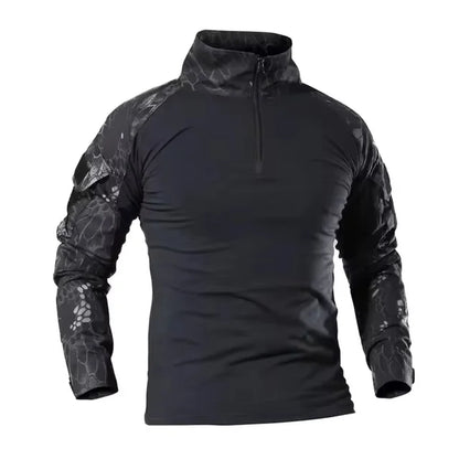 Men's Long Sleeve Combat Shirt Zipper Ripstop Cotton Tactical Shirts Navy Blue Camoufalge Airsoft T Shirts