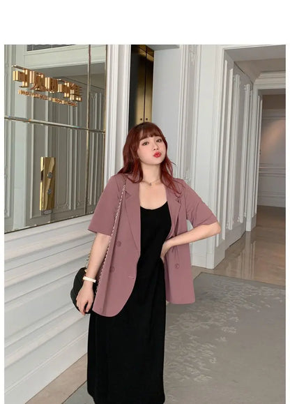 Office Lady Blazers Women Solid Lazy Style Summer Work Wear Casual Mujer Formal Vintage Outwear Clothing Elegant Ulzzang Daily