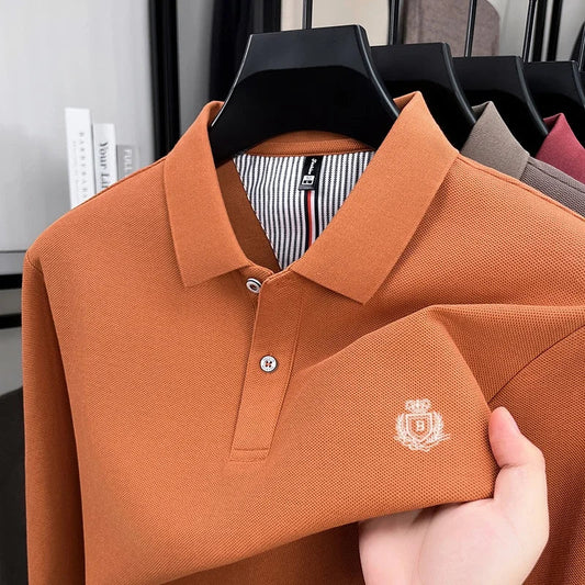Spring and Autumn new men's long sleeved business casual fashionable comfortable POLO shirt exquisite brand embroidered golf top