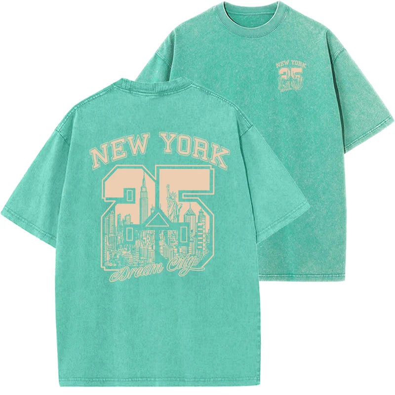 New York City Funny Print  Woman T Shirts Summer Vintage Washed Cotton Breathable Tee Shirt Fashion Casual Home Tshirt