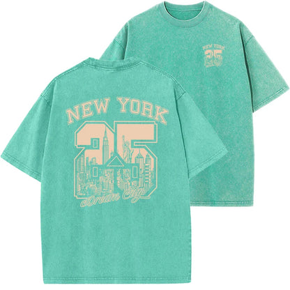 New York City Funny Print  Woman T Shirts Summer Vintage Washed Cotton Breathable Tee Shirt Fashion Casual Home Tshirt