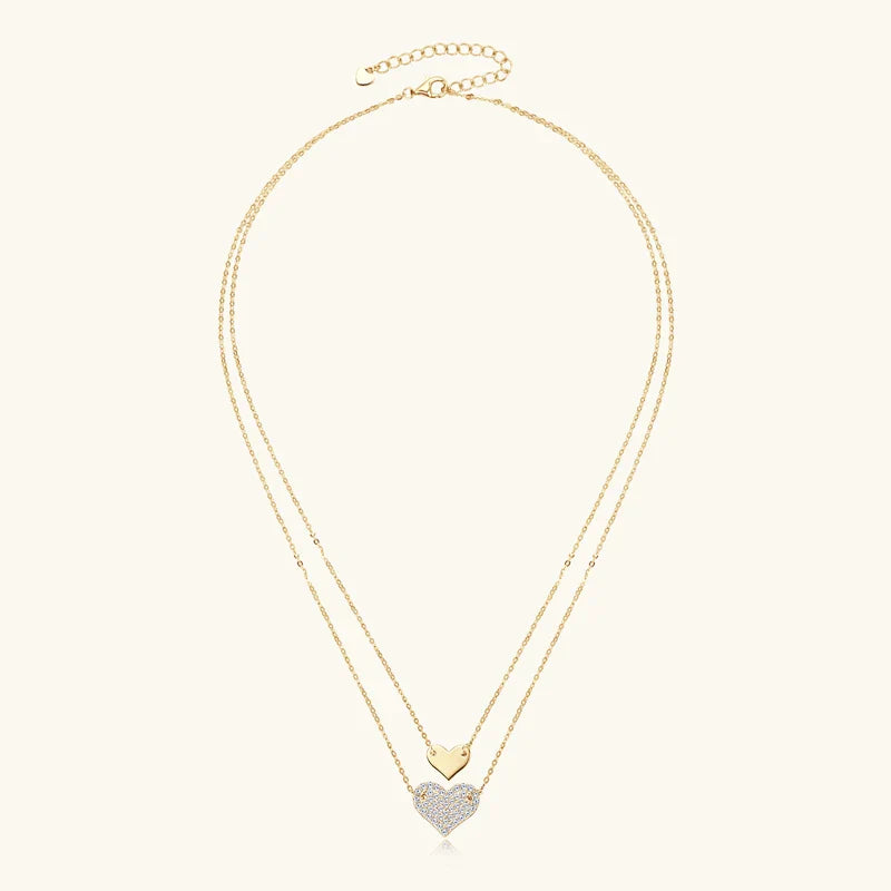 Collar Plata 925 Sterling Silver Heart Pendant Necklace 1.5mm&1.3mm Moissanite Necklaces For Women Double Chain Jewellry