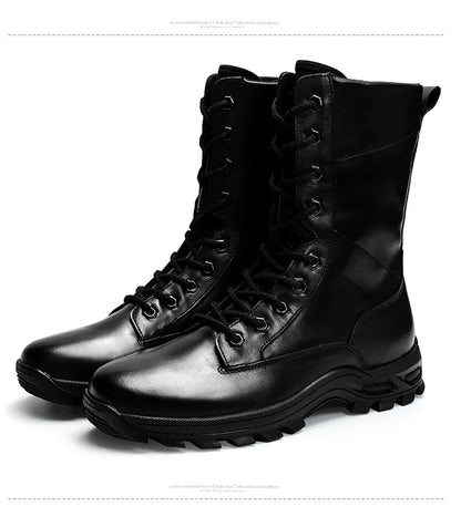 SURGUT High Top Style Snow Boots Men Warm Men Lace Up Tactical Boots Brand Fashion Winter Ankle Boots Leather Outdoor Footwear