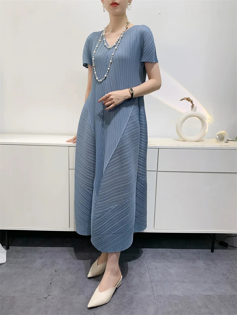 Miyake Bud Elegant Dresses for Women 2024 Autumn New Pleated Casual Fashion Solid Color Party Formal Occasion Dresses