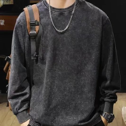 Hip Hop T Shirt Men Vintage 100% Cotton Harajuku Oversized Washed Tshirt Women Unisex Spring Autumn Comfortable Long-Sleeve Tee