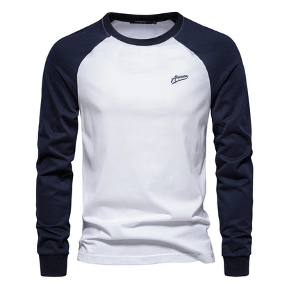 100% Cotton Long Sleeve Men's T-shirt Solid Color Letter Print Casual T shirts for Men New Spring Tops Tee Men Clothing