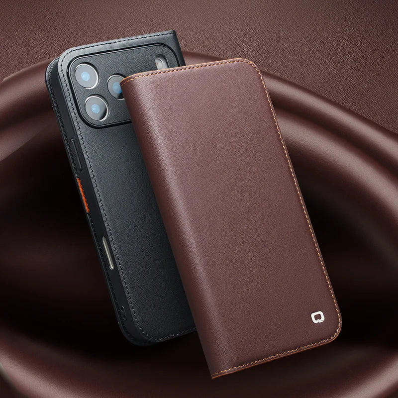 Genuine Leather Flip Case for iPhone 17 Plus Handmade Fashion Cover with Card Slots for iPhone 16 15 14 13 Pro Max 17Air