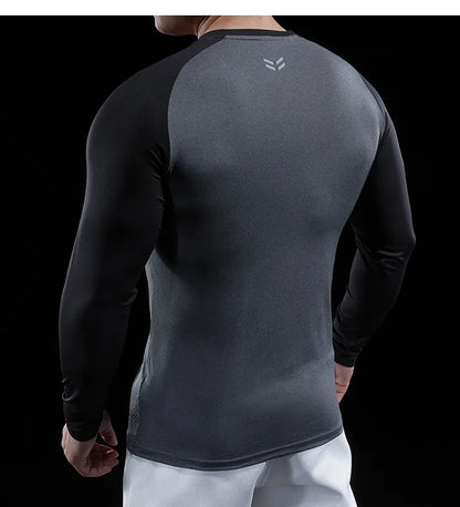 Autumn Winter Men Gym Fitness Display Long Sleeve T-Shirt Crew Neck Elastic Moisture Wicking Tights Running Training Bottom Top