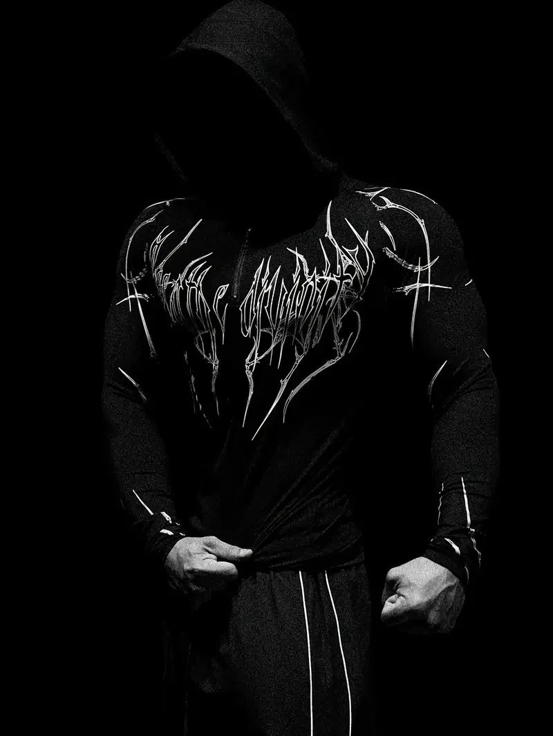 Men'S European Size Sports Fitness Pullover Sweatshirt，Hooded Bodysuit Half-Zip Quick-Dry Stretchy Long-Sleeve Sweatshirt。