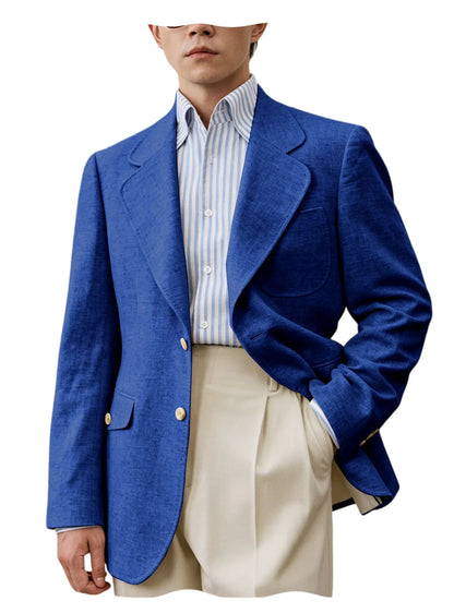 Men Natural Linen Blazer Suit Jacket Breathable Slim Fit Single Breasted Business Office Wedding Party Smart Casual Outerwear