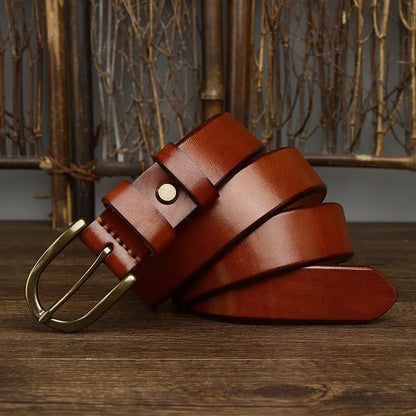 3.3CM Top Cow Genuine Leather Belts for Men Luxury Designer High Quality Copper Brass Buckle Vintage Cowboy Jeans Male Belt