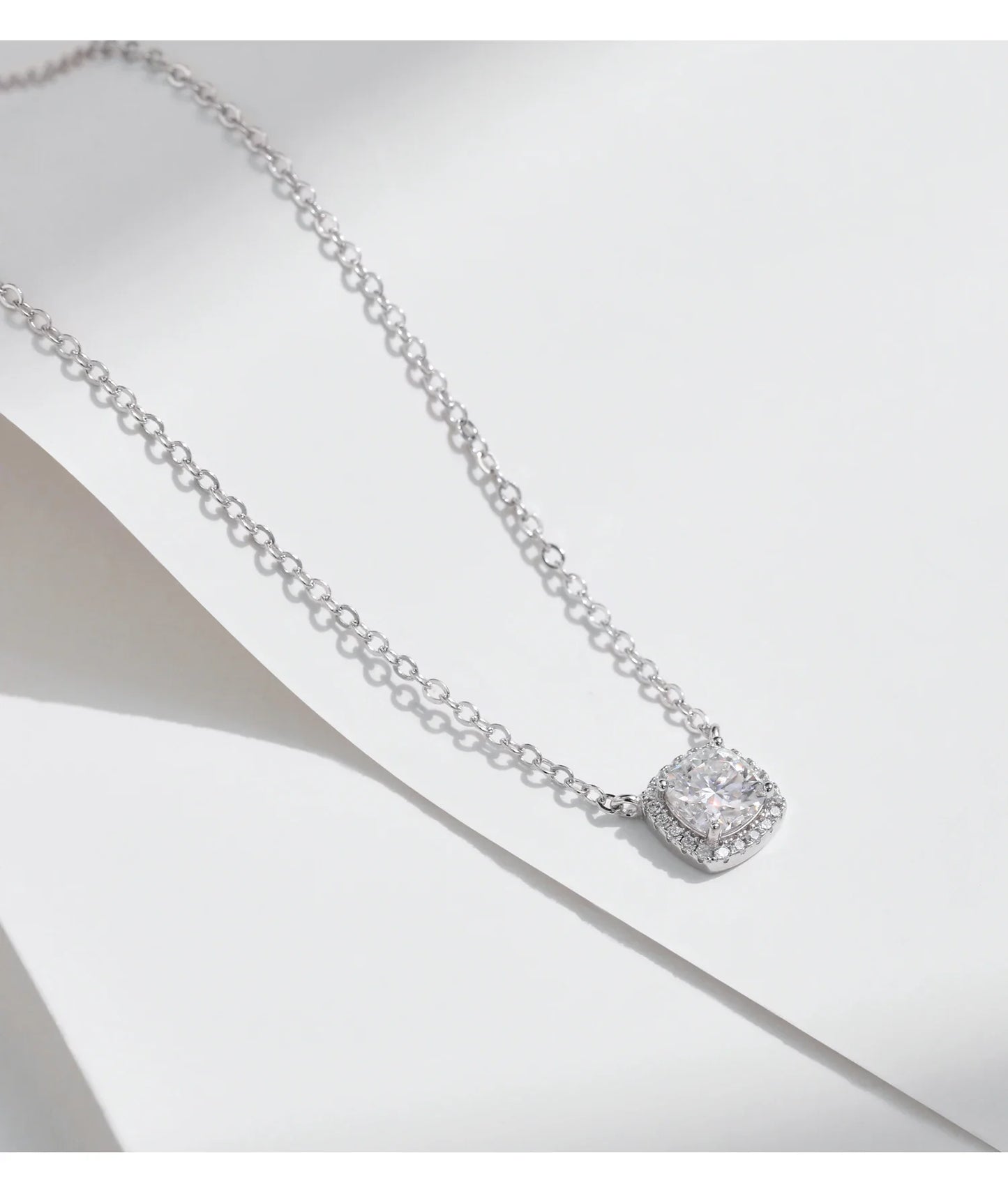 Square & Round Halo Moissanite 925 Sterling Silver Pendant Necklace D Color VVS1 Lab Diamond Necklace For Women Jewelry