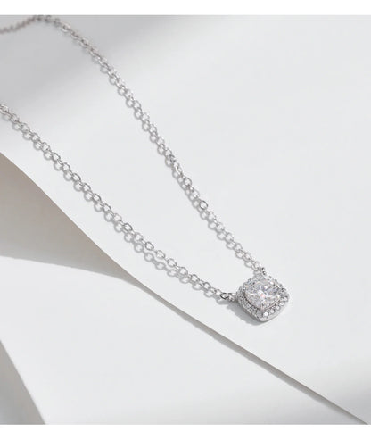 Square & Round Halo Moissanite 925 Sterling Silver Pendant Necklace D Color VVS1 Lab Diamond Necklace For Women Jewelry