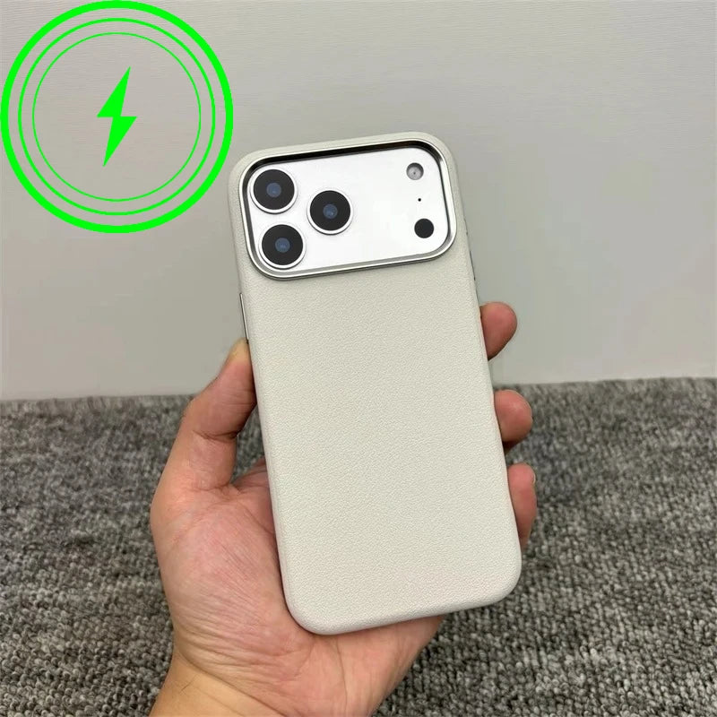 Luxury For MagSafe Wireless Charge PU Leather Phone Case For IPhone 17 Air Pro Max Magnetic Frosted Soft Silicone Protect Cover