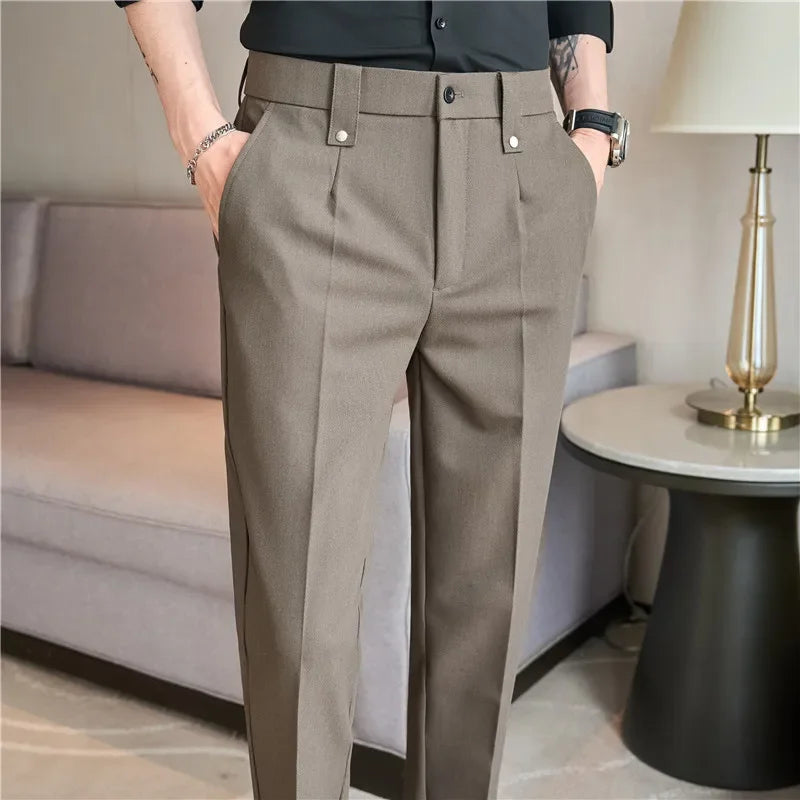 Mens Suit Pants 2026 Spring New British Style Elastic Waist Solid Casual Formal Dress Pants Slim Fit Trousers for Men Clothing