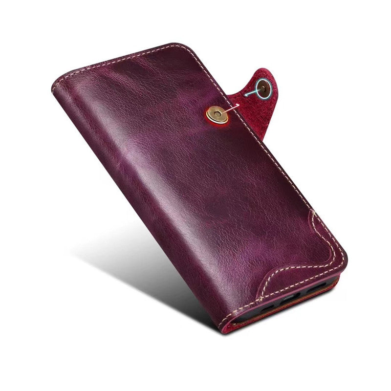 Genuine Leather Wallet Phone Case for iPhone 14 15 Plus 12 13 Pro Max 11 XS XR 6S 7 8 SE Holder Cover With Hand Strap
