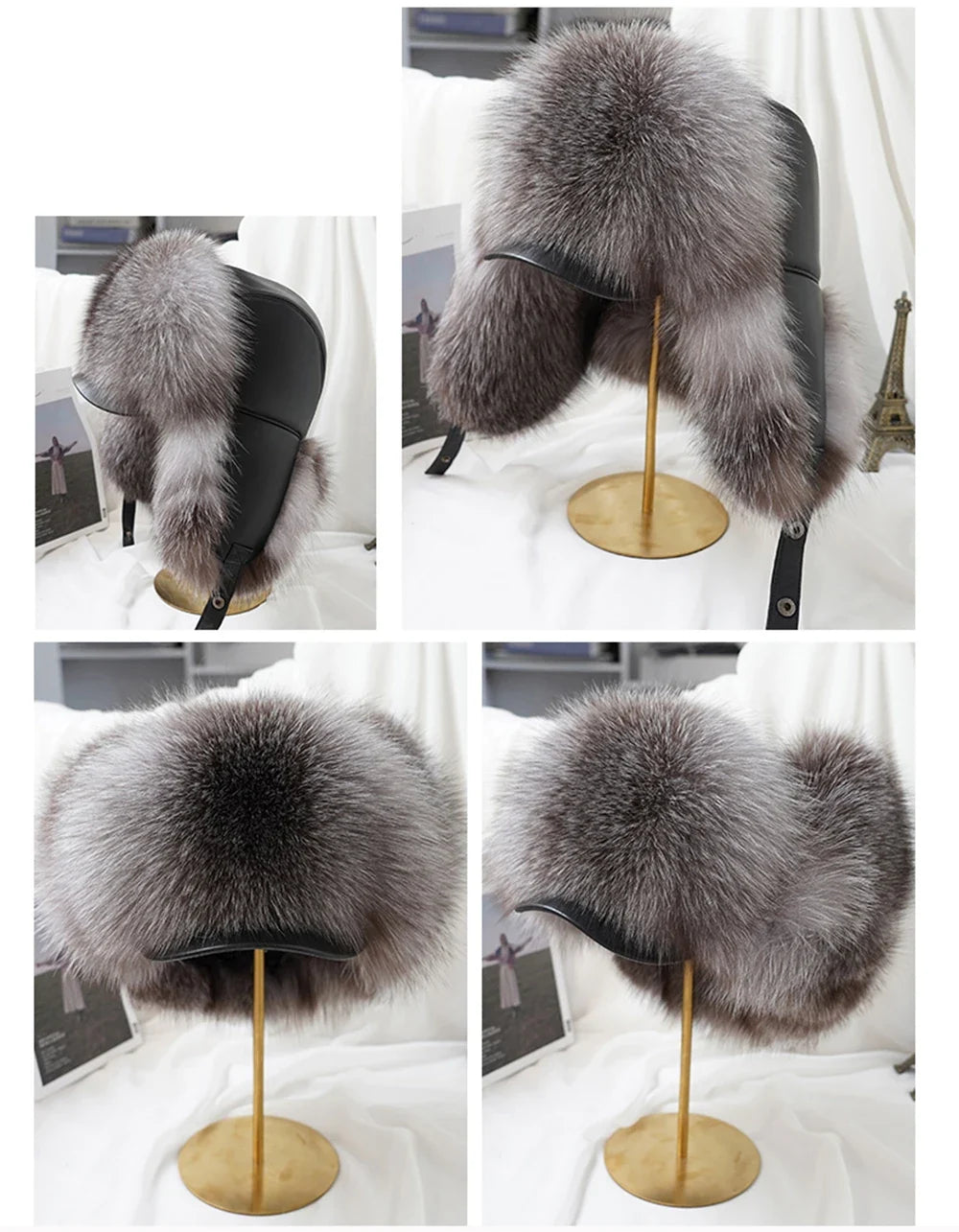 Winter Cap Man 100% Real Sliver Fox Fur Bomber Hat Men's Raccoon Fur Hat Ushanka Cap Trapper Russian Ski Caps Hats Real Fur Hat