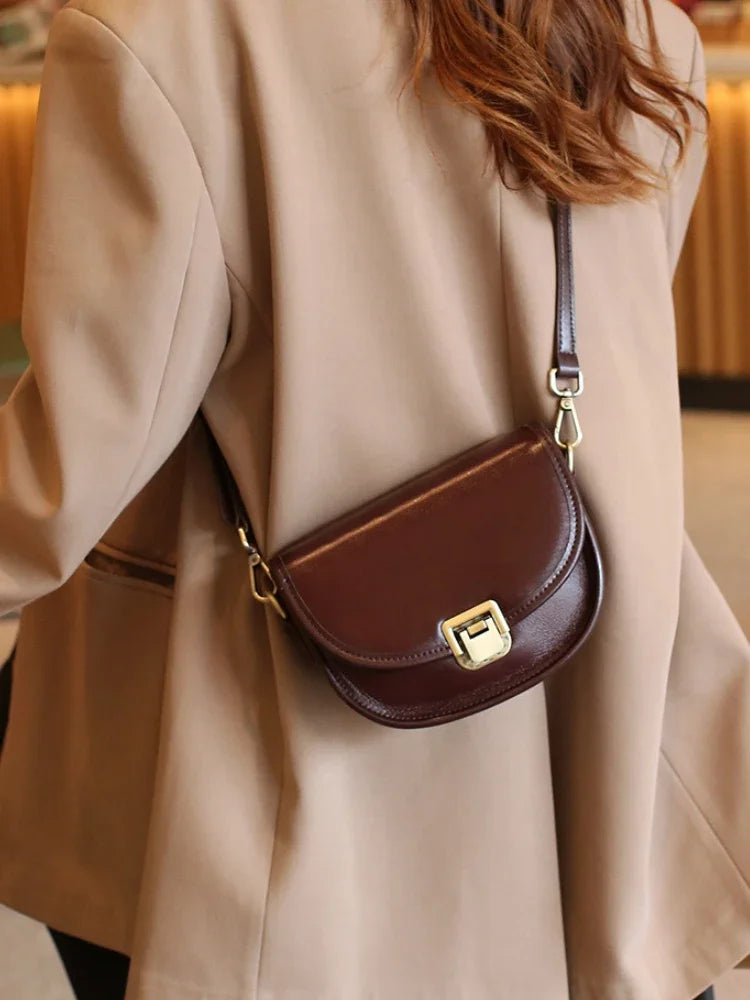 New Style Genuine Leather Women's Small Bag Vegetable Tanned Cow Leather Single Shoulder Bag Lady Popular Messenger Purse