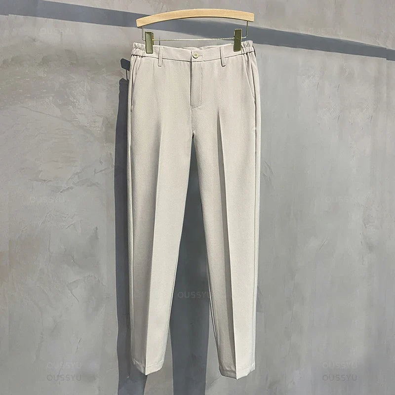 Summer Men's Casual Pants Suit Pant Slim Fit Work Elastic Waist Thin Jogging Business Trousers Male Black Grey Plus Size 40