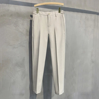 Summer Men's Casual Pants Suit Pant Slim Fit Work Elastic Waist Thin Jogging Business Trousers Male Black Grey Plus Size 40