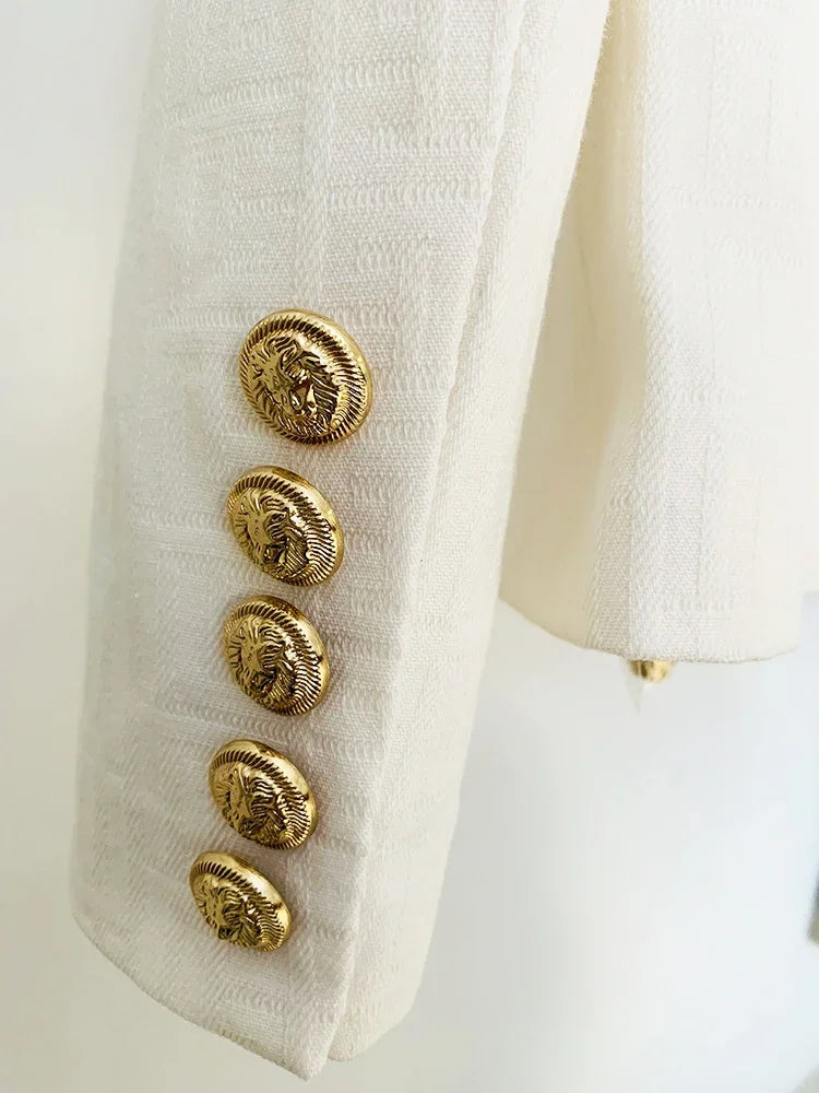 HIGH STREET Newest 2026 Designer Jacket Women's Double Breasted Lion Buttons Monogram Jacquard Belted Blazer