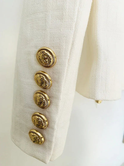 HIGH STREET Newest 2026 Designer Jacket Women's Double Breasted Lion Buttons Monogram Jacquard Belted Blazer
