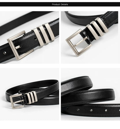 Belts Women Full Grain Leather Versatile Solid Color Metal Buckle 2024 Ladies Accessories Handmade 91055