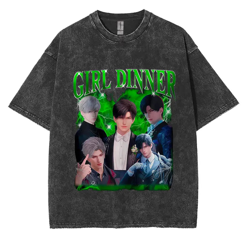 Sylus Love and Deepspace Vintage Washed T Shirts Girl Dinner Summer Harajuku Graphic T-Shirt Men's Women Oversized Cotton Tshirt