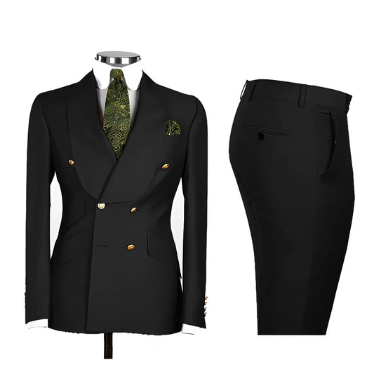 Men's Suit in Blue Color Double Breasted 2 Piece Blazer  Pants  Slim Fit Set Custom Business Luxury Tuxedo Casual Wedding Groom