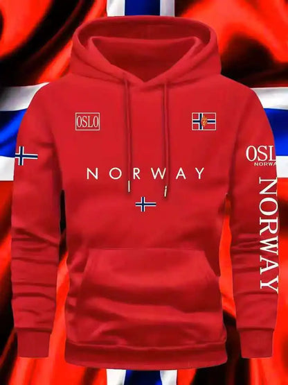 NORWAY printing Autumn winter models Men's Fleece windproof Warm Cotton Oversized Hoodie Outdoor Commuter Men's High Elastic top