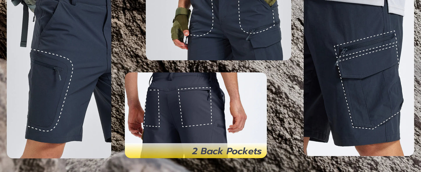 UPF 50+ Hiking Cargo Shorts with 7 Pockets Men 9" Quick Dry Lightweight Nylon Shorts Outdoor Work Shorts Fishing Casual
