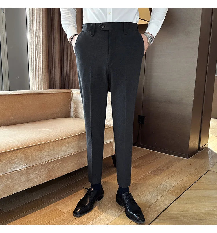 New Men Casual Solid Color Suit Pants Fashion Men Slim Fit Business Social Dress Pants Formal Wedding Social Party Male Trousers