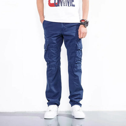 Casual Pants Men Straight Leg Cotton Cargo Trouser Male Multi Pocket Work Fishing Wear Military Style Summer Spring Khaki Black