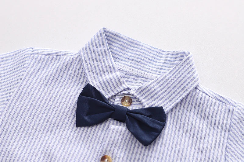 Fashion Summer Children Kids Boy's Clothes Blue Strips Shirt Bib Shorts 2Pcs/Set Gentleman Baby Toddler Tracksuits 0-5 Years