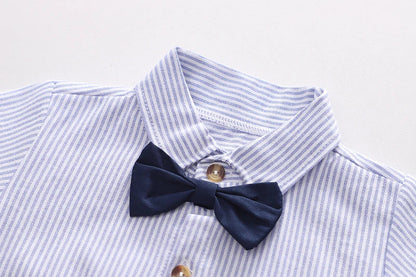 Fashion Summer Children Kids Boy's Clothes Blue Strips Shirt Bib Shorts 2Pcs/Set Gentleman Baby Toddler Tracksuits 0-5 Years