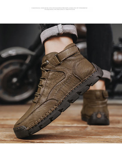Men's Hand-stitched Boots Plus-size Casual Shoes Comfortable Soft Ankle Boots Outdoor Non-slip Wear Boots