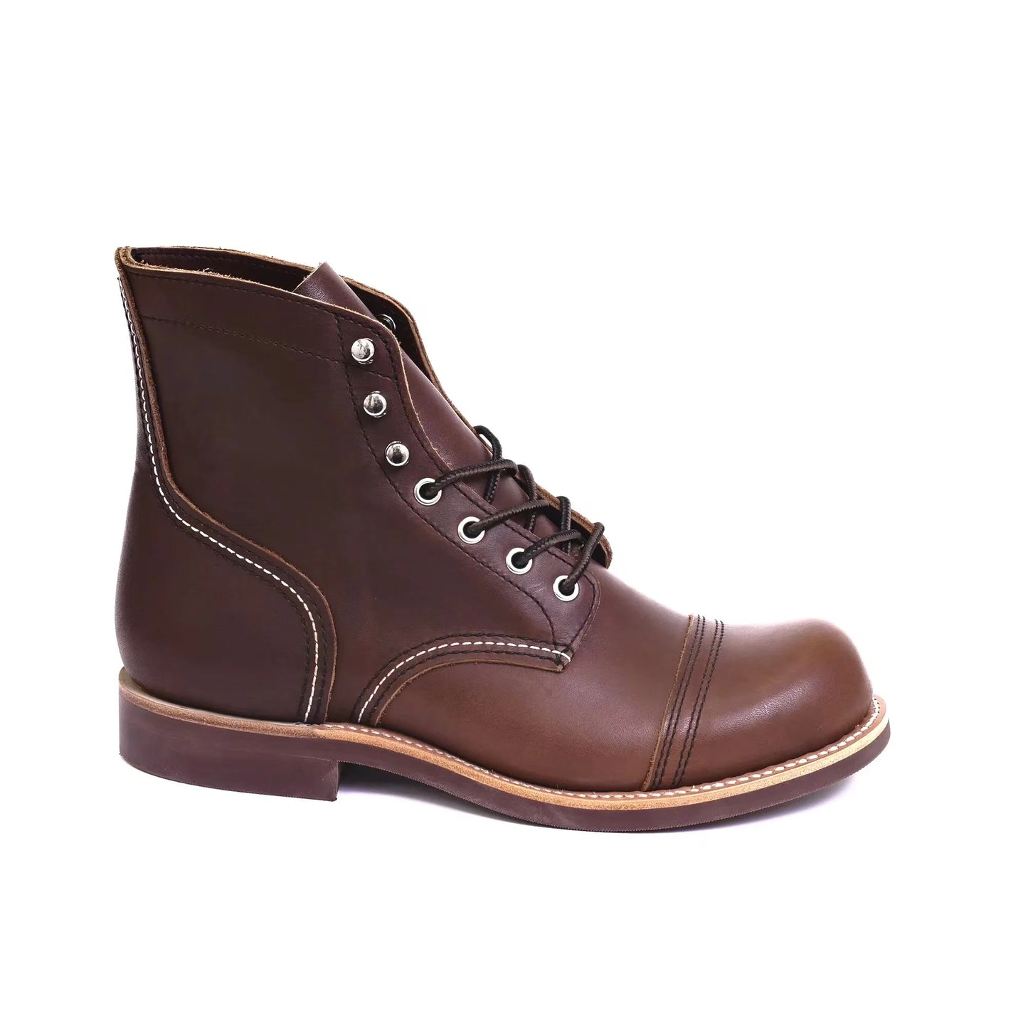 Durable Goodyear-Welted Motorcycle Rugged Heritage Boots Vintage Oil Genuine Leather 8111 Red Punk For Men Cowhide Mid-Cut Shoes