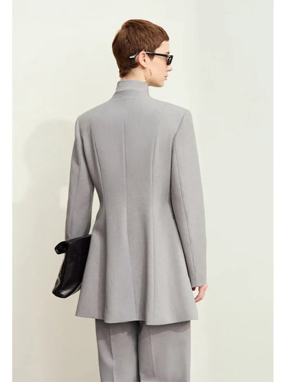 Minimalism 2024 Autumn Jackets for Women New Stand Collar Slim Female Vintage Quality Shoulder Pad Tailored Coat 12443066