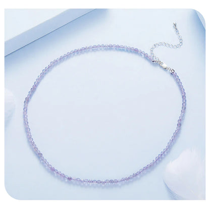 Amethyst Necklace for Women 3mm Handmade Amethyst Beaded Necklace Natural Crystal Choker Necklace Jewelry Gifts BSN431