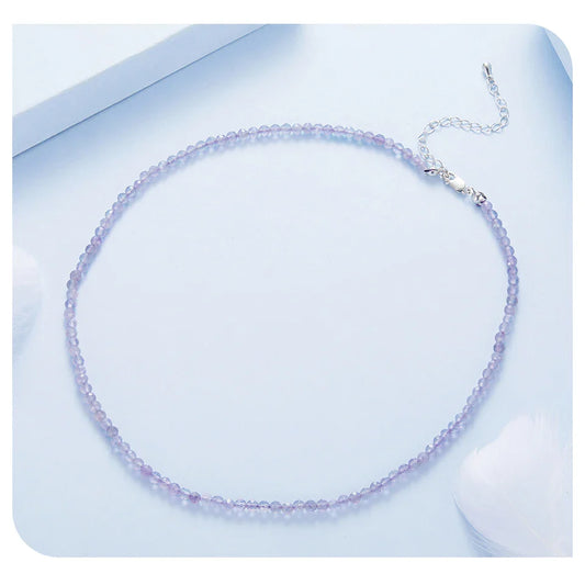 Amethyst Necklace for Women 3mm Handmade Amethyst Beaded Necklace Natural Crystal Choker Necklace Jewelry Gifts BSN431