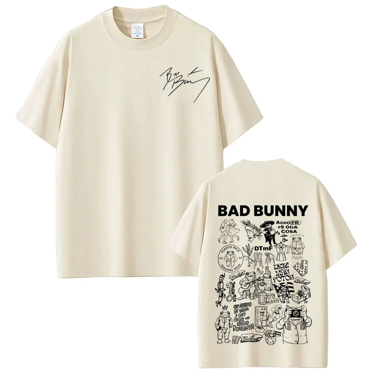 Rapper Bad Bunny Tour 2026 Graphics T-Shirt Men Women Vintage T Shirts Short-sleeved 100% Cotton Hip-hop Aesthetics T-shirts