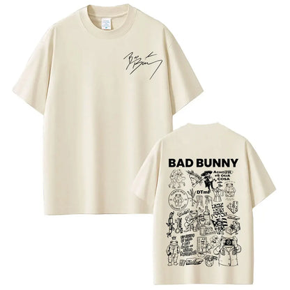 Rapper Bad Bunny Tour 2026 Graphics T-Shirt Men Women Vintage T Shirts Short-sleeved 100% Cotton Hip-hop Aesthetics T-shirts