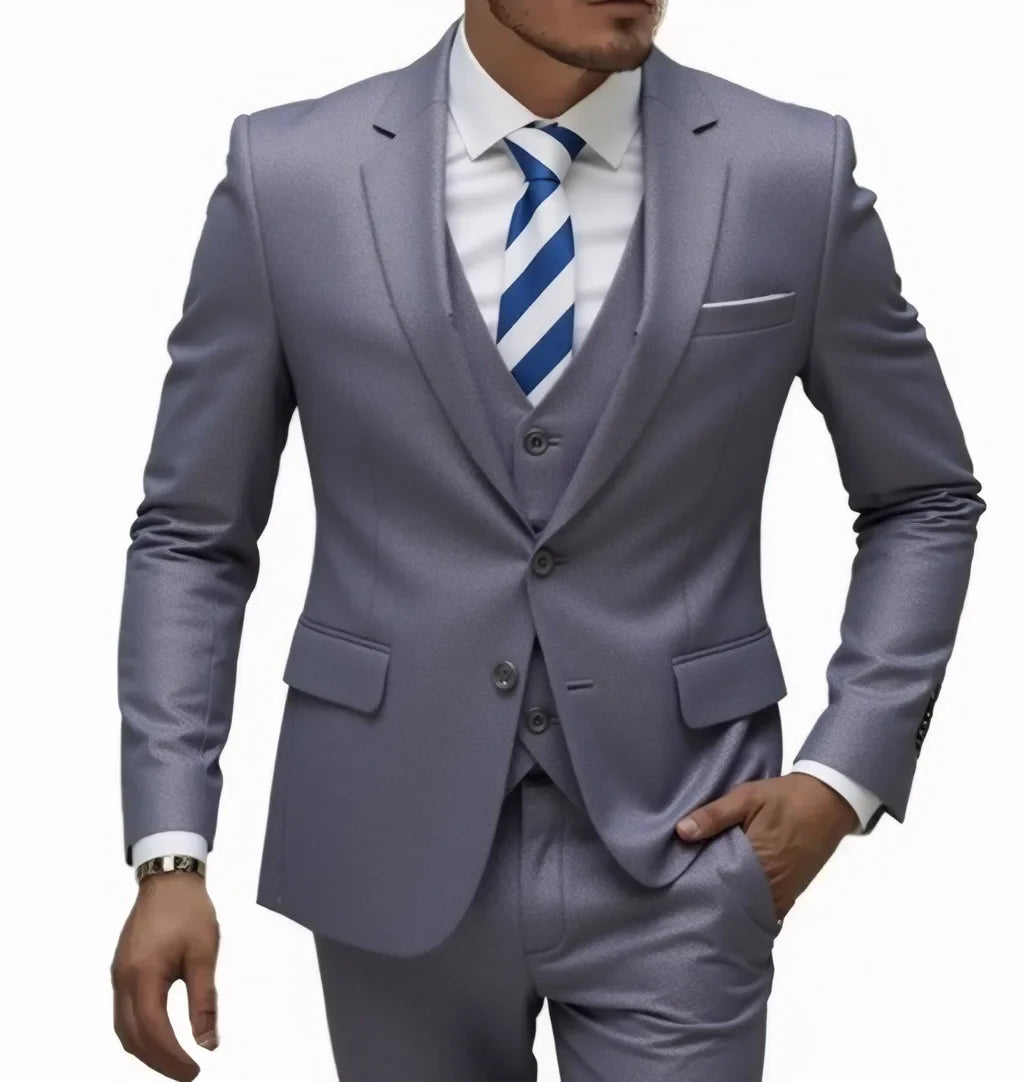 13 Color Basic Style Men's Casual Solid Color 3 Pieces Suits / Male Two Button Blazers Jacker Coat Trousers Pants Vest Waistcoat