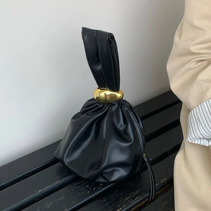 Design Mini Pu Leather Dumpling Niche Clutch Bags for Women Fashion Knotted Female Retro Shoulder Bag Wrist Handbags and Purses